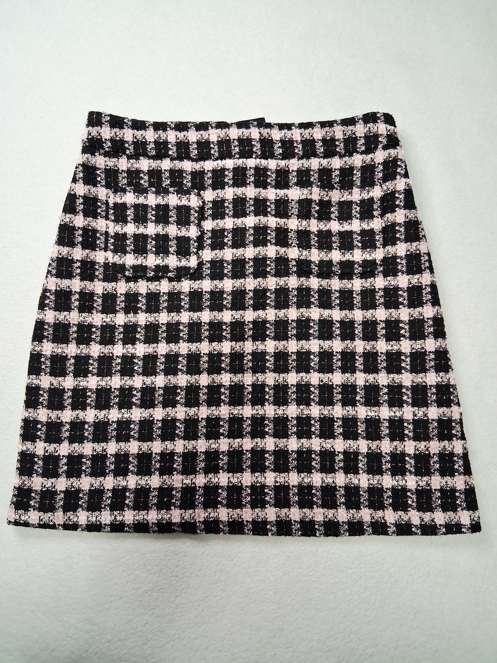 Checked Bouclé Mini Skirt in Pink and Black